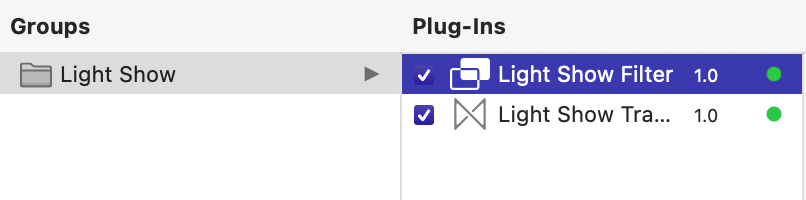 Groups and plug-ins within the pack