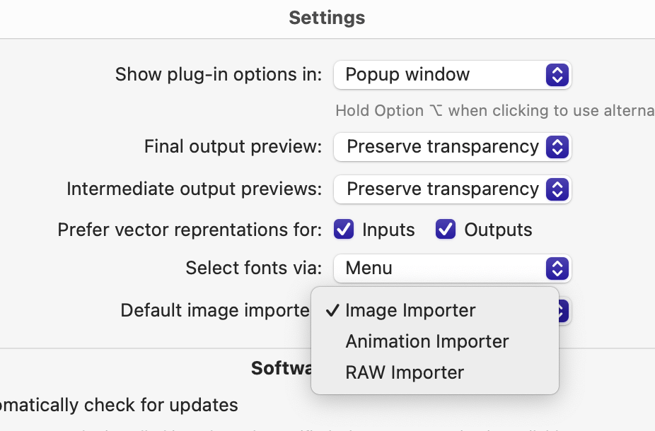 Choose the default image importer in Settings